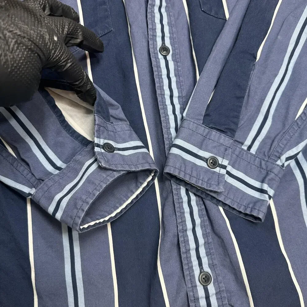 Levi's Shirt Mens XL Blue Stripe Relaxed Fit Western Double Pocket Rodeo Cowboy